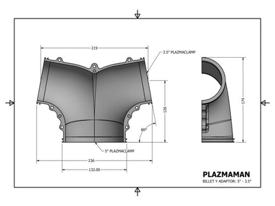 PLAZMAMAN INTAKE TWIN ENTRY BILLET ADAPTER – TWIN 3.5″ TO 5″